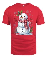 Cute Christmas Snowman Tee Festive Holiday Winter Tshirt - red t-shirt on white background