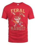Feral Rabbit Tee Funny Rebel Bunny Cartoon Tshirt - red t-shirt on white background