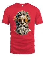 Cool Bearded Zeus Tee Retro Mythology Style Graphic Tshirt - red t-shirt on white background