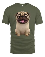 Cute Happy Pug Face Graphic Tee for Dog Lovers Gift - military green t-shirt on white background