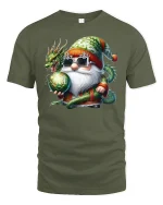 Santa Dragon Magic Tee Cool Christmas Gnome Fantasy Tshirt - military green t-shirt on white background