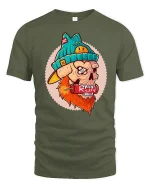 Run Skull Beanie Tee Cool Street Art Graphic Tshirt - military green t-shirt on white background