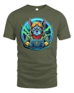 Cyber Gamer Dog Tee Futuristic Bulldog Gaming Tshirt - military green t-shirt on white background