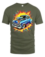Retro Hot Rod Explosion Tee Cool Classic Muscle Car Tshirt - military green t-shirt on white background