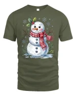 Cute Christmas Snowman Tee Festive Holiday Winter Tshirt - military green t-shirt on white background