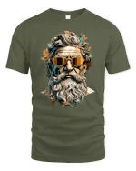 Cool Bearded Zeus Tee Retro Mythology Style Graphic Tshirt - military green t-shirt on white background