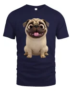 Cute Happy Pug Face Graphic Tee for Dog Lovers Gift - navy t-shirt on white background