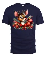 Cute Christmas Reindeer Tee Adorable Holiday Ornament Tshirt - navy t-shirt on white background