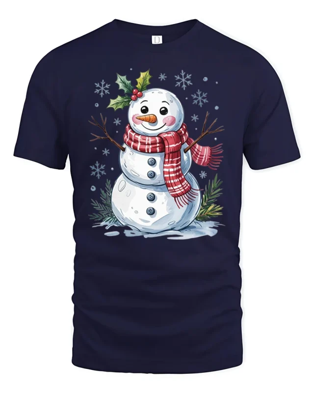 Cute Christmas Snowman Tee Festive Holiday Winter Tshirt - navy t-shirt on white background