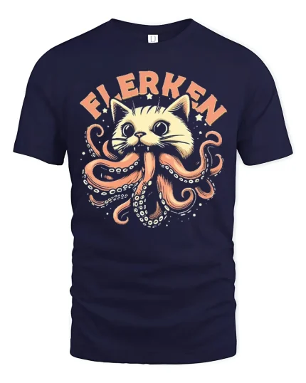Flerken Cat Monster Tee Funny Octo Kitty Graphic Tshirt - navy t-shirt on white background