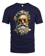 Cool Bearded Zeus Tee Retro Mythology Style Graphic Tshirt - navy t-shirt on white background