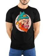 Run Skull Beanie Tee Cool Street Art Graphic Tshirt - model wearing black tee with hands behind back