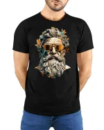 Cool Bearded Zeus Tee Retro Mythology Style Graphic Tshirt - model wearing black tee with hands behind back