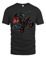 Moto Dragon Rider Extreme Fantasy Biker T-Shirt - black t-shirt on white background