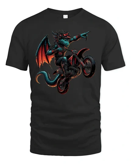 Moto Dragon Rider Extreme Fantasy Biker T-Shirt - black t-shirt on white background