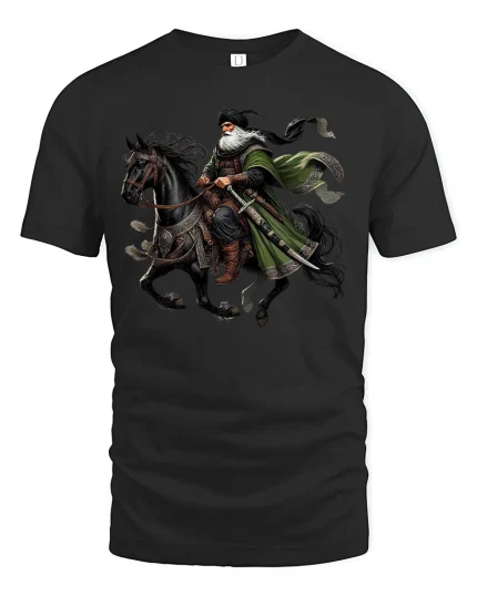 Desert Knight Warrior Epic Horse Rider Graphic Tee - black t-shirt on white background