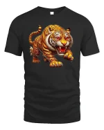Fierce Tiger Roar Wild Jungle Power Graphic T-Shirt - black t-shirt on white background