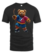 Hockey Bear Fun Sports Player Cool Graphic T-Shirt - black t-shirt on white background