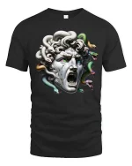 Medusa Stone Head Mythical Monster Graphic T-Shirt - black t-shirt on white background