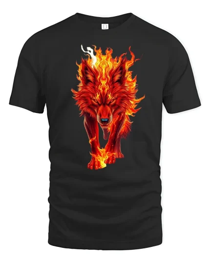 Fire Wolf Spirit Flame Beast Power Graphic T-Shirt - black t-shirt on white background