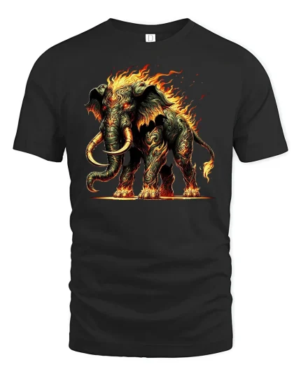 Inferno Mammoth Fire Beast Fantasy Graphic T-Shirt - black t-shirt on white background