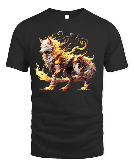 Fire Wolf Spirit Mythical Flame Beast Graphic T-Shirt - black t-shirt on white background