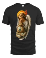 Money Angel Blessings Rich Life Funny Graphic T-Shirt - black t-shirt on white background