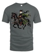 Desert Knight Warrior Epic Horse Rider Graphic Tee - gray t-shirt on white background
