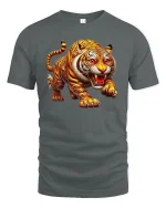 Fierce Tiger Roar Wild Jungle Power Graphic T-Shirt - gray t-shirt on white background