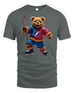 Hockey Bear Fun Sports Player Cool Graphic T-Shirt - gray t-shirt on white background