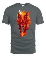 Fire Wolf Spirit Flame Beast Power Graphic T-Shirt - gray t-shirt on white background