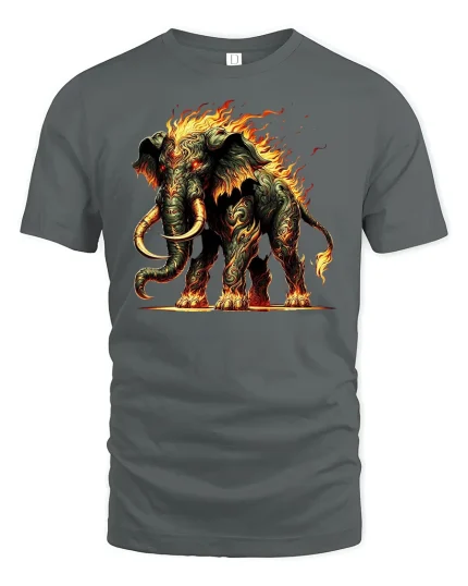 Inferno Mammoth Fire Beast Fantasy Graphic T-Shirt - gray t-shirt on white background