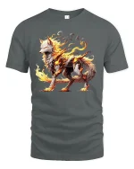 Fire Wolf Spirit Mythical Flame Beast Graphic T-Shirt - gray t-shirt on white background