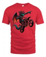 Moto Dragon Rider Extreme Fantasy Biker T-Shirt - red t-shirt on white background