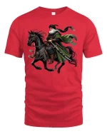 Desert Knight Warrior Epic Horse Rider Graphic Tee - red t-shirt on white background