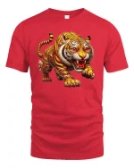 Fierce Tiger Roar Wild Jungle Power Graphic T-Shirt - red t-shirt on white background