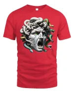 Medusa Stone Head Mythical Monster Graphic T-Shirt - red t-shirt on white background