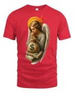 Money Angel Blessings Rich Life Funny Graphic T-Shirt - red t-shirt on white background