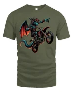 Moto Dragon Rider Extreme Fantasy Biker T-Shirt - military green t-shirt on white background