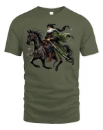 Desert Knight Warrior Epic Horse Rider Graphic Tee - military green t-shirt on white background