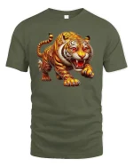 Fierce Tiger Roar Wild Jungle Power Graphic T-Shirt - military green t-shirt on white background