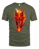 Fire Wolf Spirit Flame Beast Power Graphic T-Shirt - military green t-shirt on white background