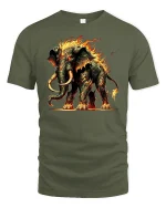 Inferno Mammoth Fire Beast Fantasy Graphic T-Shirt - military green t-shirt on white background