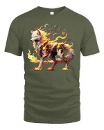 Fire Wolf Spirit Mythical Flame Beast Graphic T-Shirt - military green t-shirt on white background
