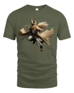 Cowboy Whip Master Wild West Action Hero T-Shirt - military green t-shirt on white background