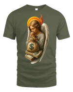 Money Angel Blessings Rich Life Funny Graphic T-Shirt - military green t-shirt on white background