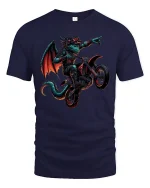 Moto Dragon Rider Extreme Fantasy Biker T-Shirt - navy t-shirt on white background
