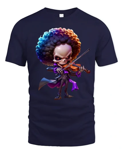 Funky Skull Violinist Cool Music Lover Graphic T-Shirt - navy t-shirt on white background