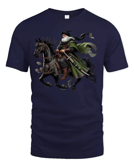 Desert Knight Warrior Epic Horse Rider Graphic Tee - navy t-shirt on white background