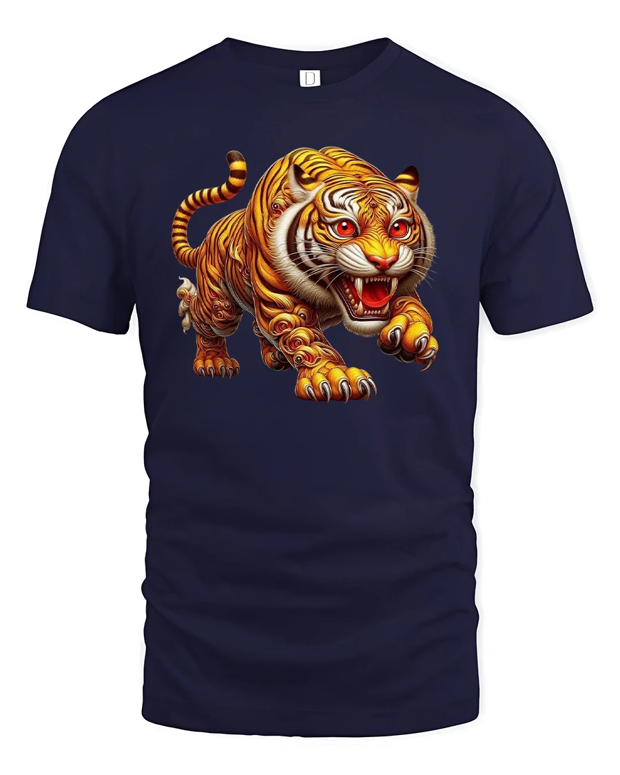 Fierce Tiger Roar Wild Jungle Power Graphic T-Shirt - 1 Fierce Tiger Roar Wild Jungle Power Graphic T-Shirt - navy t-shirt on white background